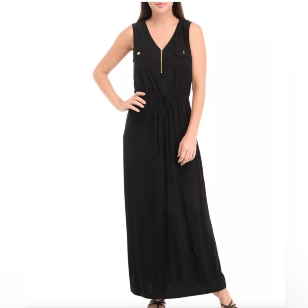 Emma & Michele Black Sleeveless V‑Neck Maxi with Drawstring